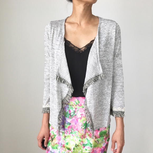 Classic lightweight open front fringes cardigan - Picture 5 of 6